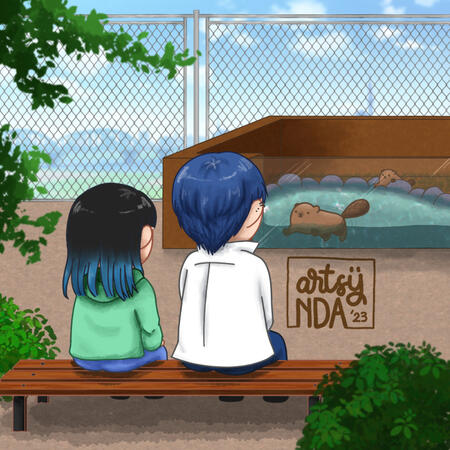 Artsynda's commission sample for chibi, full body, with custom background